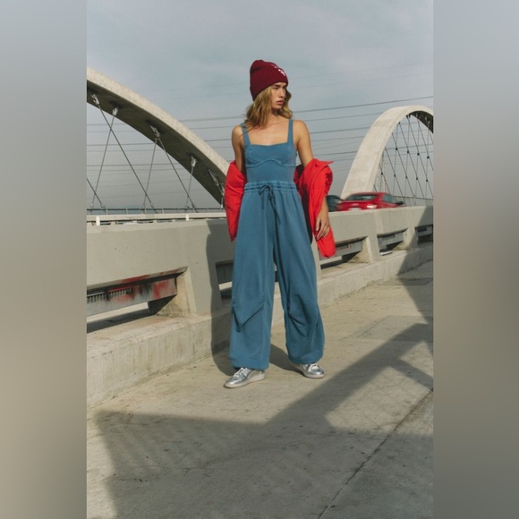 FP Movement by Free People Inbound Jumpsuit in Skyline Misty Blue Women Sz M NWT - Picture 1 of 16